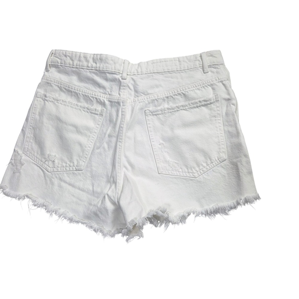 Zara White Distressed Denim Jean Shorts High Waisted Raw Hem Size 14 Waist 34" - Picture 6 of 7